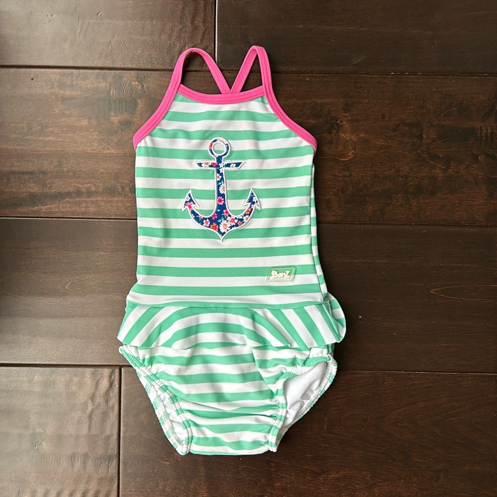 NWOT Banz Striped Anchor Lined Australian Swimsuit UPF50+ - 18mo
